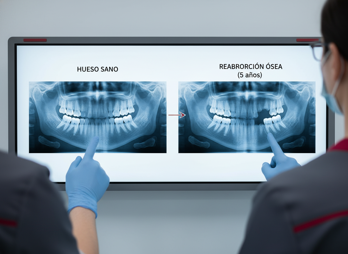 Gráfico comparativo de la pérdida de hueso por Reabsorción Ósea. Implantes Dentales