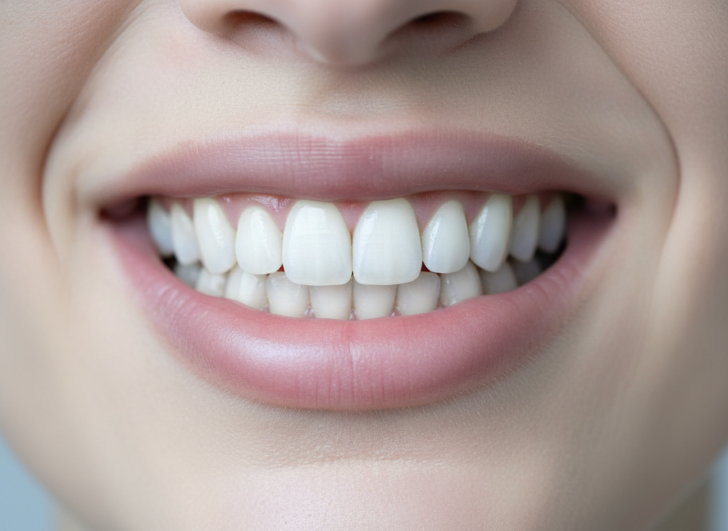 Sonrisa con dientes limpios y brillantes después de una limpieza dental profesional