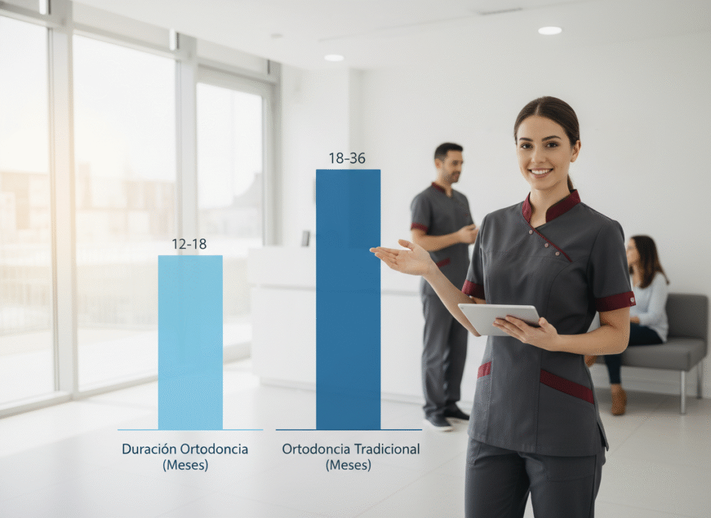 Gráfico de la Duración Ortodoncia Invisible promedio vs. brackets.